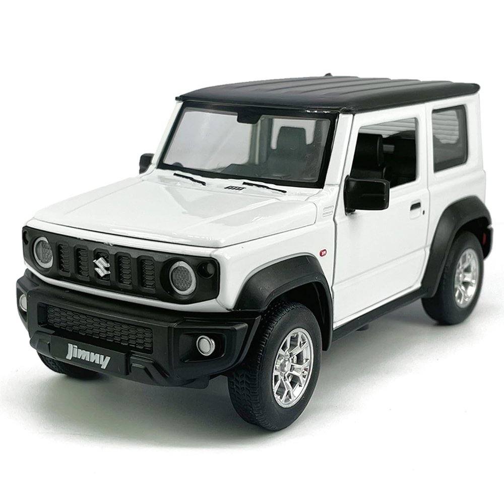 1:24 Scale 2021 Jimny SUV Model Toy Car Metal Diecast Toy Vehicle, Doors Open, Light Sound, Pull Back, Toys for Boys Kids Gifts, Men Collection, Home Office Dcor, White
