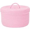 Sea Team Round Cotton Rope Storage Basket with Lid, Lidded Woven Storage Bin, Nursery Storage Container, Diaper Caddy, Baby Shower Basket, Box, Organizer, 11.8 x 11.8 x 6.7 Inches (Medium, Pink) view 1