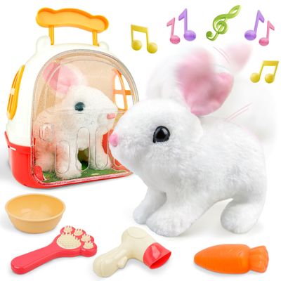 SMILESSKIDDO Jumping Rabbit Toys for Girls - Electronic Hopping Bunny with Wiggle Ears & Nose, Storage Cage and Accessories, Interactive Pet Gifts for Toddlers 1 2 3 4 5 6 Year Old
