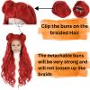 AMZCOS Kids Costume Wig with Buns and Red Necklace Earrings Long Wavy Hair Wigs for Girls Halloween Cosplay view 3
