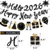 Happy New Year Banner Black Glitter Pre-Strung Hello 2026 NYE Banner New Years Sign Happy New Year Garland For New Years Eve Party Supplies Decorations 2026 view 2