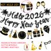 Happy New Year Banner Black Glitter Pre-Strung Hello 2026 NYE Banner New Years Sign Happy New Year Garland For New Years Eve Party Supplies Decorations 2026 view 3