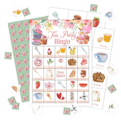 Zcsni Tea Party Bingo Game Cards, Garden Tea Party Decor, Tea Party Favors, Bachelorette Party Activities, Bridal Shower Party Supplies for Adults Friends Family, Holiday Gathering Bingo Cards -14