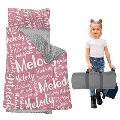Dyoart, Personalized Toddler Nap Mat with Pillow and Blanket - Roll Up Nap Mat for Preschool, Daycare - Custom Names Soft Kids Sleeping Bags - Lightweight Sleeping Bag Pink Letters