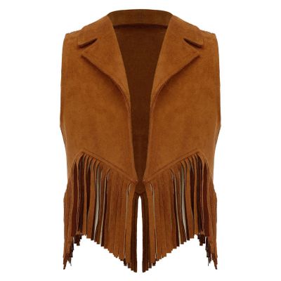 iiniim Halloween Cowboy Jacket Waistcoat Kids Cowgirl Suede Tassel Vest Medieval Renaissance Outerwear Tops Brown 10 Years