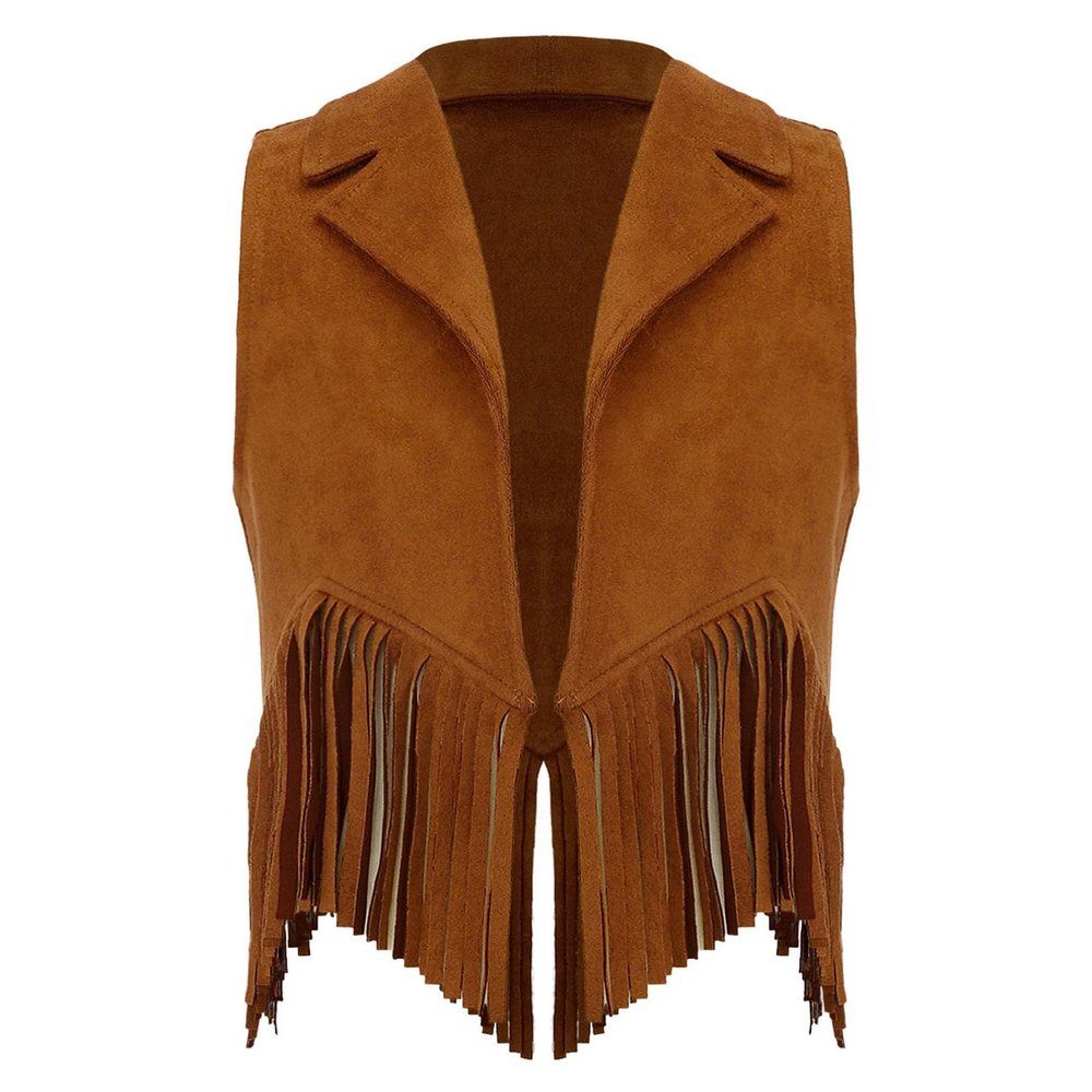 iiniim Halloween Cowboy Jacket Waistcoat Kids Cowgirl Suede Tassel Vest Medieval Renaissance Outerwear Tops Brown 10 Years