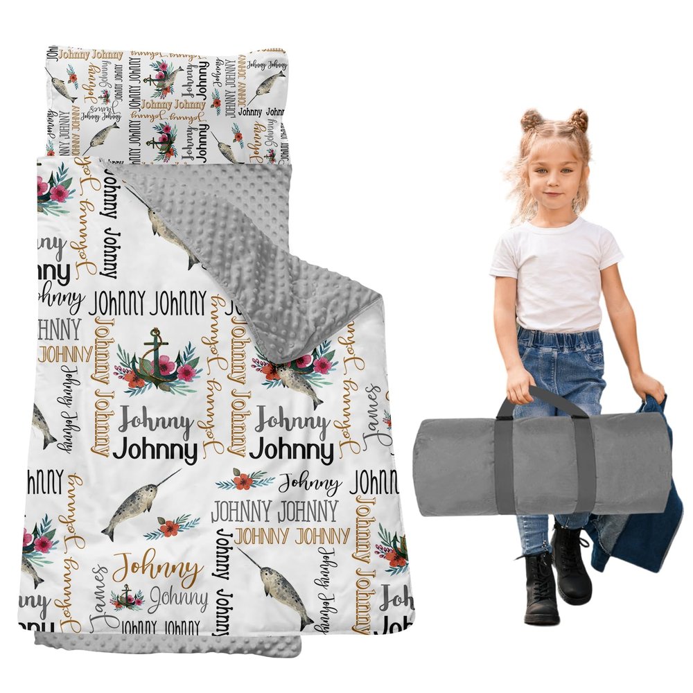Dyoart, Personalized Toddler Nap Mat with Pillow and Blanket - Roll Up Nap Mat for Preschool, Daycare - Custom Names Soft Kids Sleeping Bags - Lightweight Sleeping Bags Go Fishing