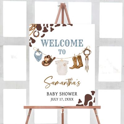 Lindanr Cowboy Baby Shower Welcome Sign, Western Country Baby Shower Decor, Unframed Art Print, Living Room, Bedroom, Home Office Wall Art