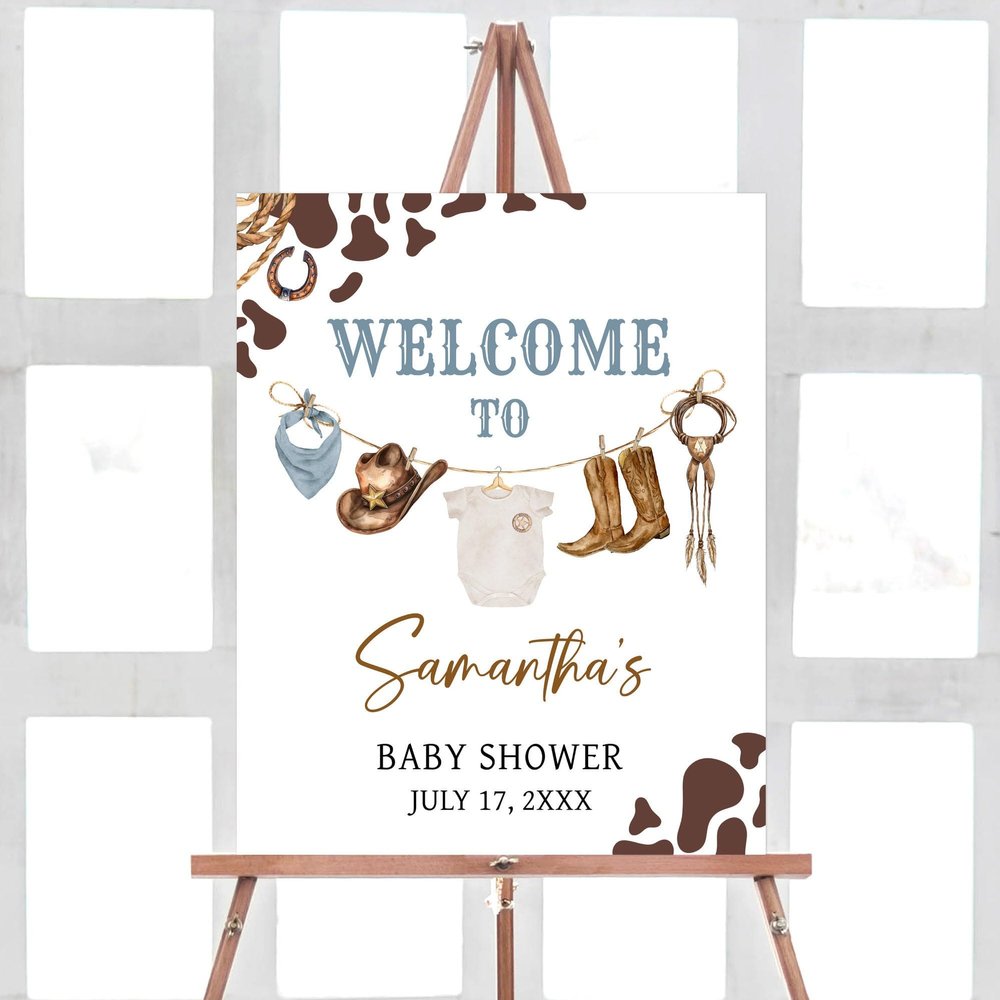 Lindanr Cowboy Baby Shower Welcome Sign, Western Country Baby Shower Decor, Unframed Art Print, Living Room, Bedroom, Home Office Wall Art