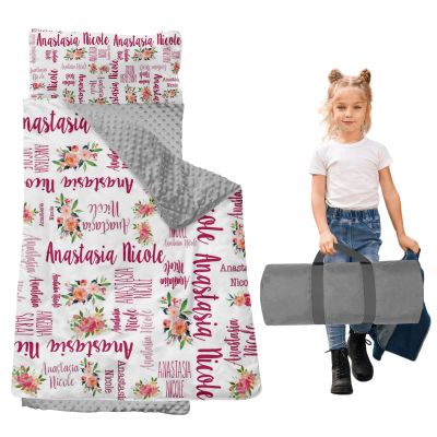 Dyoart, Personalized Toddler Nap Mat with Pillow and Blanket - Roll Up Nap Mat for Preschool, Daycare - Custom Names Soft Kids Sleeping Bags - Lightweight Sleeping Bag Letters and Flowers