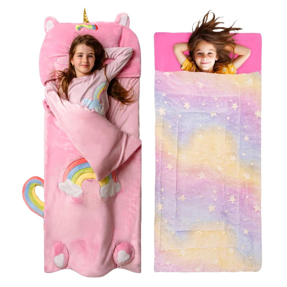 Princess Dreams Bundle: Unicorn & Rainbow Glow Sleeping Bags Ultimate Comfort for Magical Sleepovers!