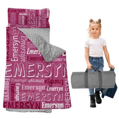 Dyoart, Personalized Toddler Nap Mat with Pillow and Blanket - Roll Up Nap Mat for Preschool, Daycare - Custom Names Soft Kids Sleeping Bags - Lightweight Sleeping Bag Pink Alphabet