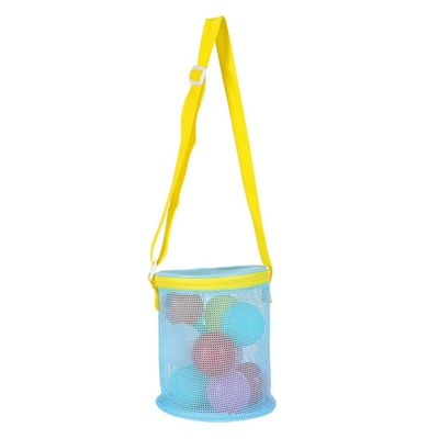 Beach Toy Bag Beach Shoulders Bag Mesh Beach Bag Kid Sand Toy Bag Bucket Bag Seashells Storage Bag Beach Net Bag, Blue Yellow Strap