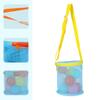Beach Toy Bag Beach Shoulders Bag Mesh Beach Bag Kid Sand Toy Bag Bucket Bag Seashells Storage Bag Beach Net Bag, Blue Yellow Strap view 3