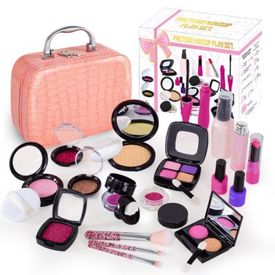 Keetopteep Pretend Makeup Kit for Toddlers Girls, 22PCS Kids Pretend Play Makeup Set for Little Girls, Fake Makeup Set with Cosmetic Case, Christmas Birthday Present Gift for Kids Girls Age 3 4 5+