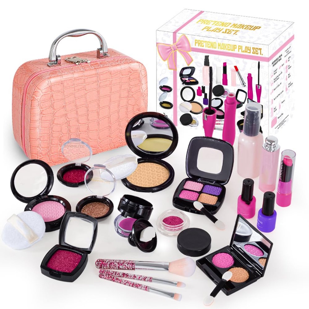 Keetopteep Pretend Makeup Kit for Toddlers Girls, 22PCS Kids Pretend Play Makeup Set for Little Girls, Fake Makeup Set with Cosmetic Case, Christmas Birthday Present Gift for Kids Girls Age 3 4 5+