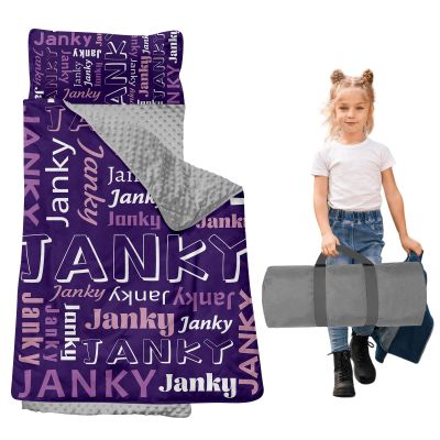 Dyoart, Personalized Toddler Nap Mat with Pillow and Blanket - Roll Up Nap Mat for Preschool, Daycare - Custom Names Soft Kids Sleeping Bags - Lightweight Sleeping Bag Purple Letters