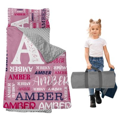 Dyoart, Personalized Toddler Nap Mat with Pillow and Blanket - Roll Up Nap Mat for Preschool, Daycare - Custom Names Soft Kids Sleeping Bags - Lightweight Sleeping Bag Initials Designs