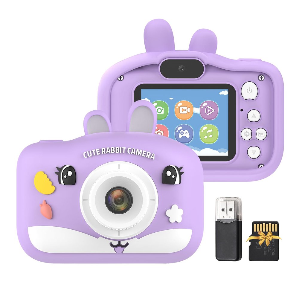 Andoer Kids Photo Camera with 32GB Card, 1080P HD Selfie Video Photo Camera for Kids, 2.0" Digital Camera for Kids with 8X Zoom, Boys and Girls Years Old Birthday Gifts (Purple)