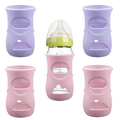 QinSuiKai 4 Pack Silicone Sleeves for Avent Natural Glass Baby Bottles, Anti Breakage Baby Bottle Holder, Compatible with Philips Avent Glass Natural Baby Bottle, BPA Free (Pink Purple, 8 OZ)