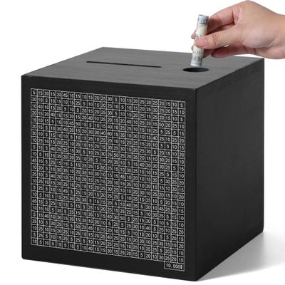 LMSNE Savings Challenge Money Bank, Wooden Cash Saving Box with $10000 Goal, Piggy Bank for Kids and Adults (Black)
