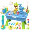 21" H Play Sink with Running Water, 4-in-1 Kids Kitchen Sink Toy with Electric Faucet, Mini Water Table with Detachable Legs, Fishing Game, Pretend Play Dishwasher Gift Set for Boys & Girls(Blue) view 1