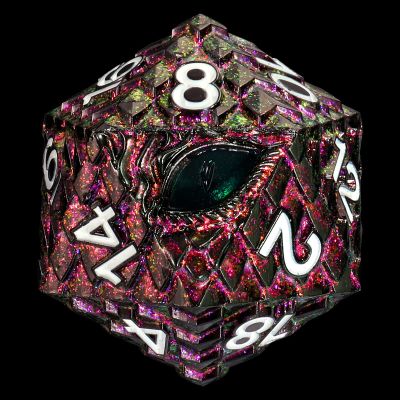 CSITORWWE Dragon Eye Scale Metal Dice,33mm 20 Sided Giant D20, Large Polyhedral Dice, Metal Dice Set for TTRPG Tabletop Gaming,Dungeon Masters,RPG Adventures(Glitter Purple with Green Eye)
