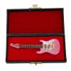 10cm Mini Electric Guitar Model, Miniature Pink Wooden Guitar with Storage Box, Realistic Musical Instrument, Dollhouse Ornament, Decoration for Home, Office and Desktop view 3