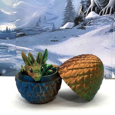 3D Printed Baby Dragon with Dragon Egg, Articulated Baby Dragon, Articulated Clover, Crystal, Easter, Gemstone, Orchid, Rose, Woodland Baby Dragon, Fidget ADHD Toy BD001 (Easter, Orange Blue Green)