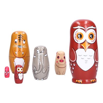 LiebeWH 6Pcs Russian Nesting Dolls, Nesting Doll, Wood Russian Dolls Doll, Wood Cute Different Animal Pattern Wooden Matryoshka for Home Decoration, Handmade