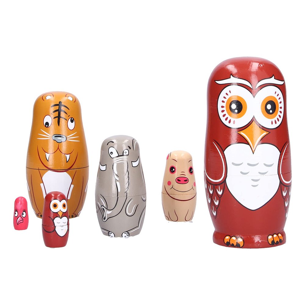 LiebeWH 6Pcs Russian Nesting Dolls, Nesting Doll, Wood Russian Dolls Doll, Wood Cute Different Animal Pattern Wooden Matryoshka for Home Decoration, Handmade