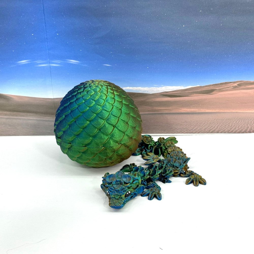 3D Printed Baby Dragon with Dragon Egg, Articulated Baby Dragon, Articulated Clover, Crystal, Easter, Gemstone, Orchid, Rose, Woodland Baby Dragon, Fidget ADHD Toy BD001 (Orchid, Orange Blue Green)