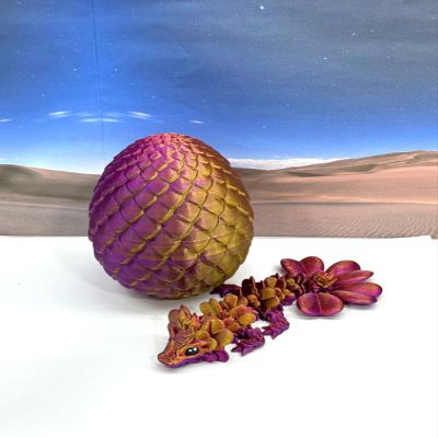3D Printed Baby Dragon with Egg, Articulated Dragon, Articulated Clover, Crystal, Easter, Gemstone, Orchid, Rose, Woodland Baby Dragon, Fidget ADHD Toy BD001 (Clover, Red Purple Gold)