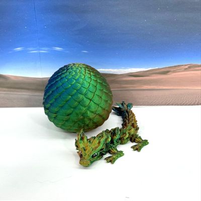 3D Printed Baby Dragon with Dragon Egg, Articulated Baby Dragon, Articulated Clover, Crystal, Easter, Gemstone, Orchid, Rose, Woodland Baby Dragon, Fidget ADHD Toy BD001(Woodland, Orange Blue Green)