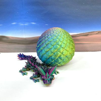 3D Printed Baby Dragon with Dragon Egg, Articulated Baby Dragon, Articulated Clover, Crystal, Easter, Gemstone, Orchid, Rose, Woodland Baby Dragon, Fidget ADHD Toy BD001 (Crystal, Red Yellow Blue)