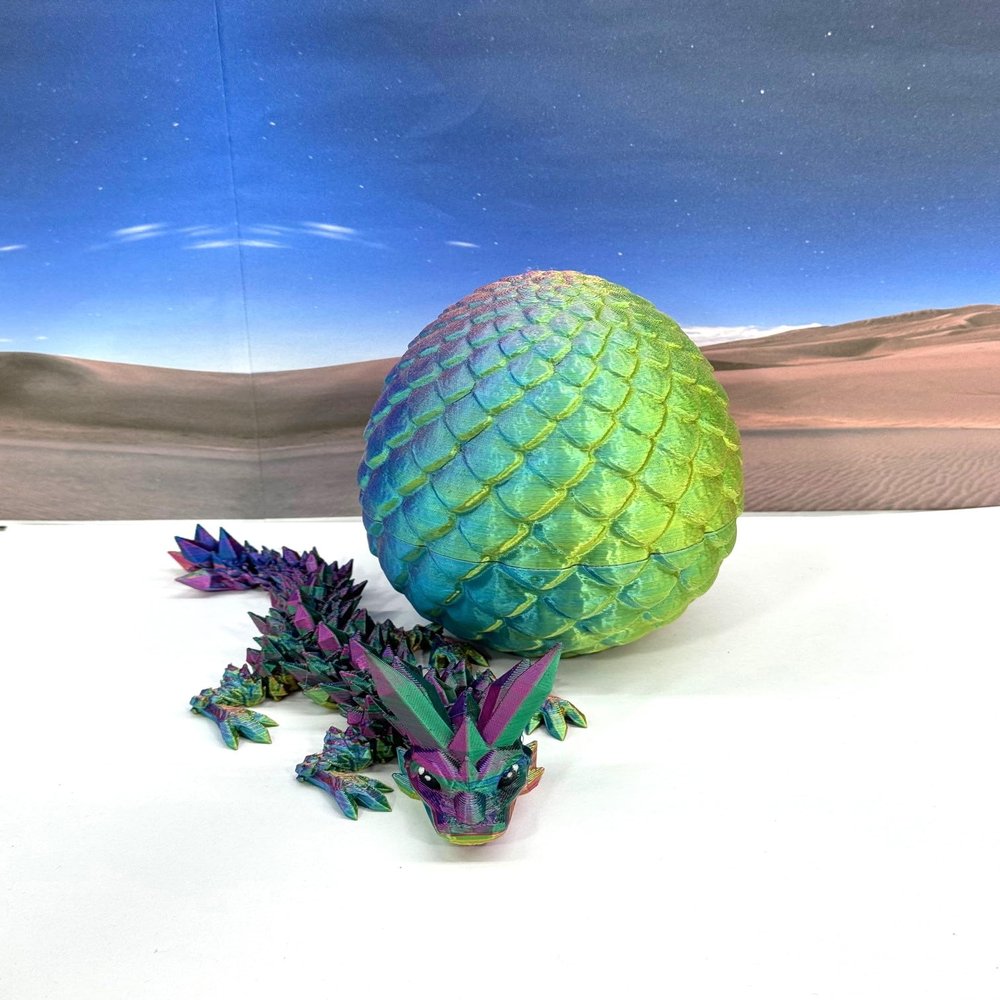 3D Printed Baby Dragon with Dragon Egg, Articulated Baby Dragon, Articulated Clover, Crystal, Easter, Gemstone, Orchid, Rose, Woodland Baby Dragon, Fidget ADHD Toy BD001 (Crystal, Red Yellow Blue)