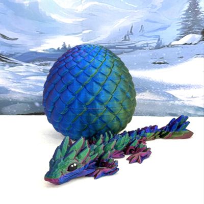 3D Printed Baby Dragon with Egg, Articulated Dragon Fidget Toy
