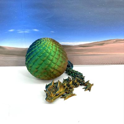 3D Printed Baby Dragon with Dragon Egg, Articulated Baby Dragon, Articulated Clover, Crystal, Easter, Gemstone, Orchid, Rose, Woodland Baby Dragon, Fidget ADHD Toy BD001 (Rose, Orange Blue Green)