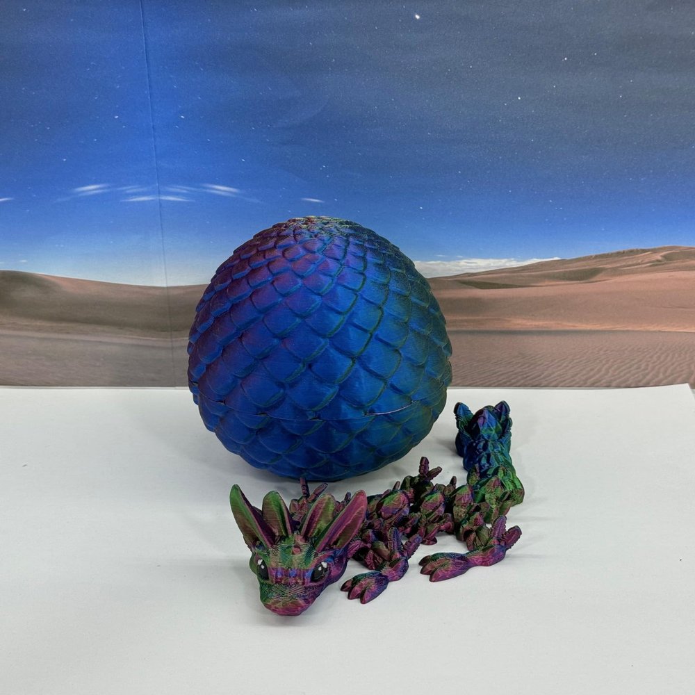 3D Printed Baby Dragon with Dragon Egg, Articulated Baby Dragon, Articulated Clover, Crystal, Easter, Gemstone, Orchid, Rose, Woodland Baby Dragon, Fidget ADHD Toy BD001 (Easter, Red Green Blue)