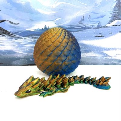 3D Printed Baby Dragon with Dragon Egg, Articulated Clover, Crystal, Easter, Rose, Gemstone, Orchid, Woodland Baby Dragon, Fidget ADHD Toy BD-Set-001 (Egg + Gemstone Baby Dragon, Orange Blue Green)