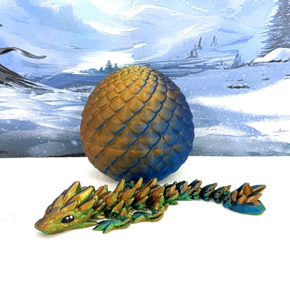 3D Printed Baby Dragon with Dragon Egg, Articulated Clover, Crystal, Easter, Rose, Gemstone, Orchid, Woodland Baby Dragon, Fidget ADHD Toy BD-Set-001 (Egg + Gemstone Baby Dragon, Orange Blue Green)