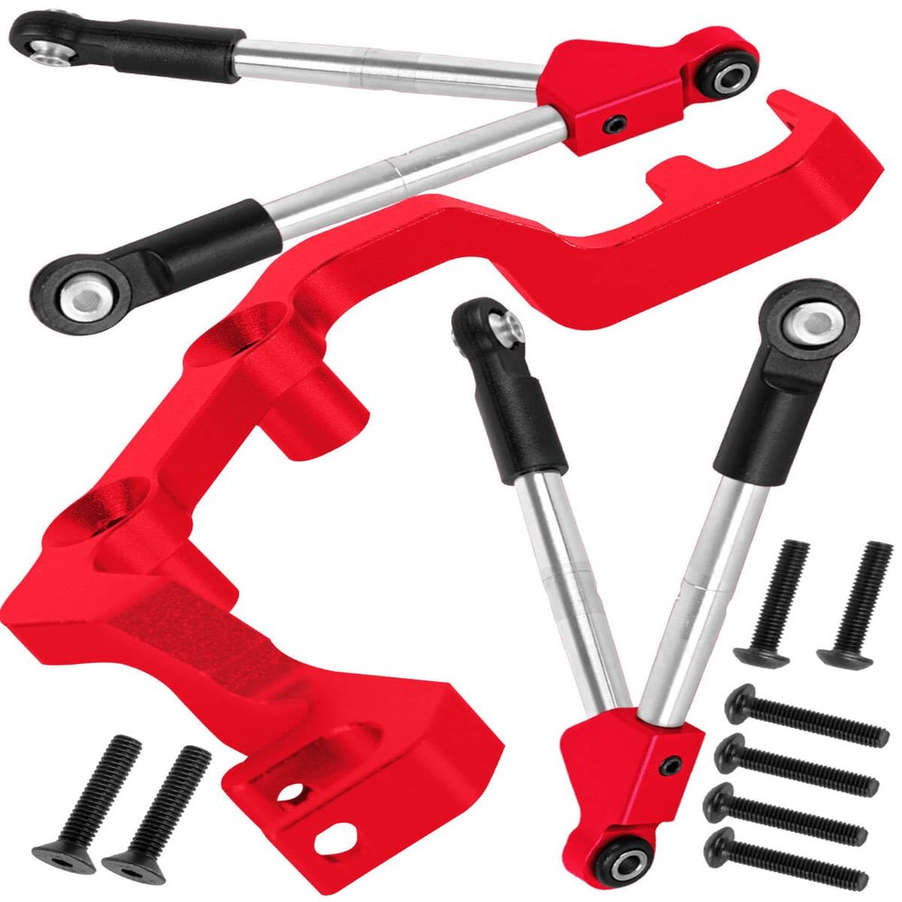 hopsupRC 7075 Aluminum C Hub Front Tie Rods with Stabilizer Upgrade Parts for 1/10 Slash 4X4 4WD LCG.Red