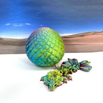 3D Printed Baby Dragon with Dragon Egg, Articulated Clover, Crystal, Easter, Rose, Gemstone, Orchid, Woodland Baby Dragon, Fidget ADHD Toy BD-Set-001 (Egg + Clover Baby Dragon, Red Yellow Blue)