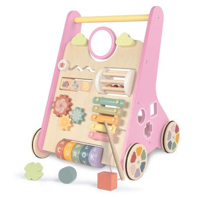 LOL-FUN Wooden Baby Walker for Girls with Wheels, Push Walker for Girl 12 Months, Pink Baby Push Toy for 1 Year Old Walking