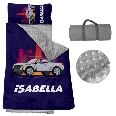 Personalized Nap Mats for Preschool, Custom Name Toddler Sleep Mats for Kids Daycare Kindergarten Car Series Portable Sleeping Bag with Pillow and Blanket for Boys Girls Easy Roll Up City