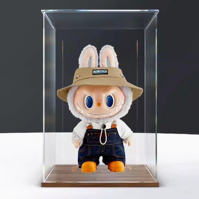 Acrylic Display Box for Doll Model, Transparent Dustproof Display Box, Compatible with Doll Model Construction kit (Model Not Included) (Walnut Color)