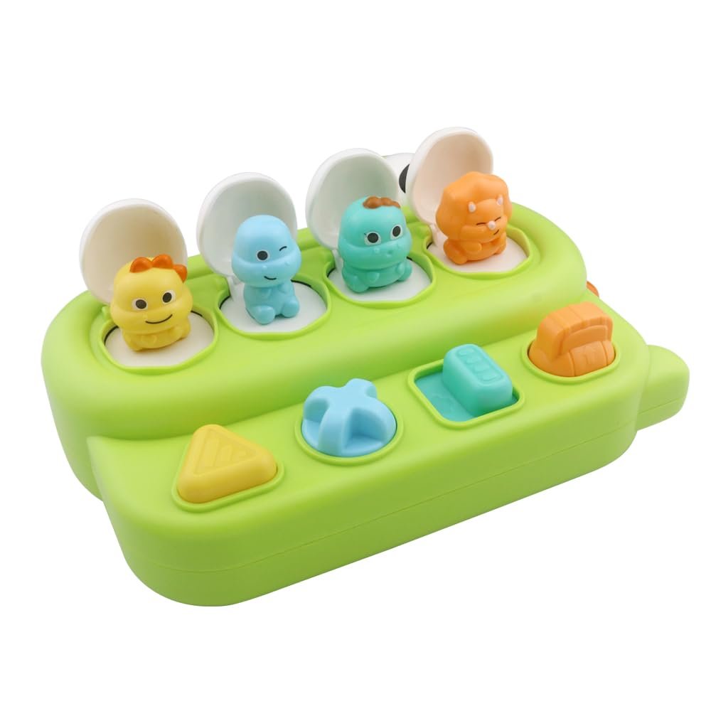 Baby Pop-Up Toy, Educational Animal Playset for Toddlers, Cause and Effect Learning, Fine Motor Skills Development, Portable Travel Toy with Engaging Buttons, Perfect for Infants and Toddlers (Green)
