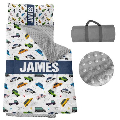 Personalized Nap Mats for Preschool, Custom Name Toddler Sleep Mats for Kids Daycare Kindergarten Car Series Portable Sleeping Bag with Pillow and Blanket for Boys Girls Easy Roll Up Police Car