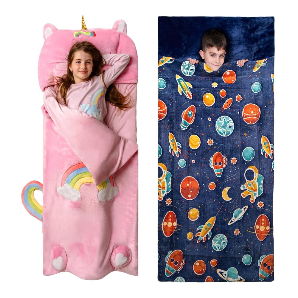 Sleepover Bundle: Unicorn & Space Glow Sleeping Bags with Pillows