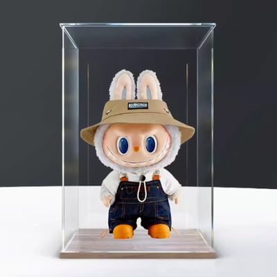 Acrylic Display Box for Doll Model, Transparent Dustproof Display Box, Compatible with Doll Model Construction kit (Model Not Included) (Golden Oak Color)